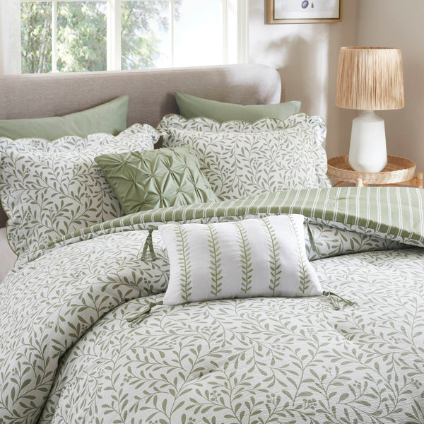 English Elm 5-piece King Comforter Set Soft Microfiber Printed Bedding with Coordinated Shams and Pillows Sage Green B035P482937