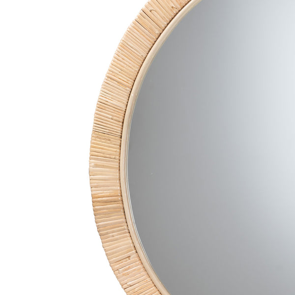 English Elm Modern Rattan Woven Round Wall Mirror Mahogany Frame Bohemian Organic Decor B2750P467646