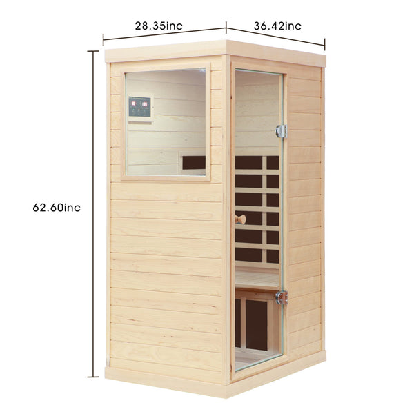 English Elm Hemlock Wood Single Person Far Infrared Sauna with Bluetooth Speaker and Glass Door W632S00007