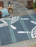 Unique Loom Outdoor Coastal Helm Machine Made Solid Print Rug Navy Blue, Ivory/Green 7' 10" x 7' 10"