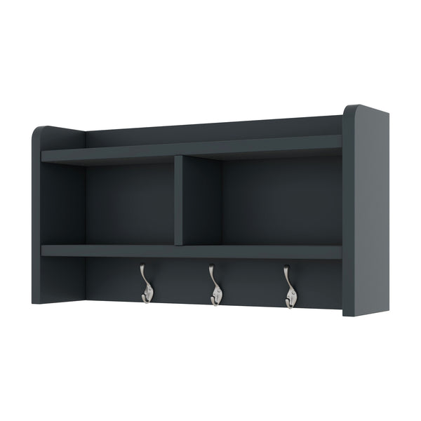English Elm 4-in-1 Modular Entryway Hall Tree with Seven Hooks Drawers and Antique Blue Bench W1580S00491