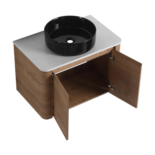 English Elm 30'' Wall-Mounted Bathroom Vanity With Ceramic Sink, Soft-Close Doors & Sleek Modern Design W999S00391