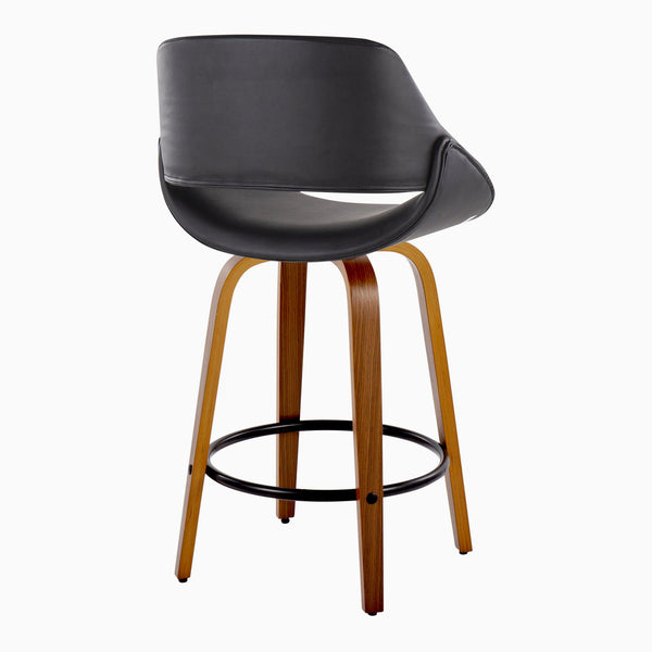 English Elm Mid-century Modern Swivel Counterstools Set of 2 Walnut Bent Wood Faux Leather Seats B202P291079