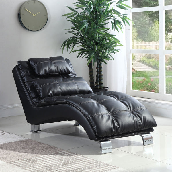 English Elm Isley Black Faux Leather Upholstered Chaise with White Contrast Stitching and Chrome C-Shaped Legs for Modern Lounging Comfort and Style B062P340750