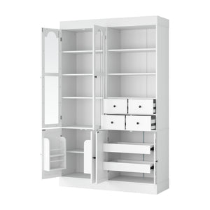 English Elm Topmax Shaker Buffet Hutch with Glass Doors Drawers and Pull-out Trays SP000092AAK
