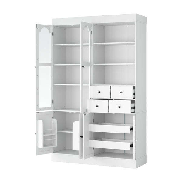 English Elm Topmax Shaker Buffet Hutch with Glass Doors Drawers and Pull-out Trays SP000092AAK