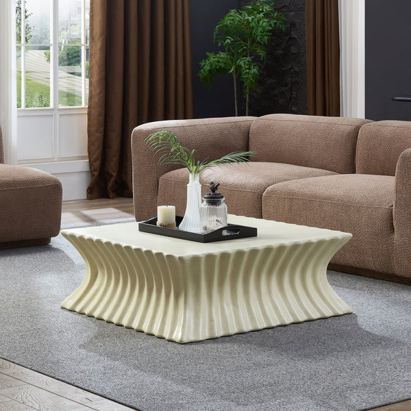 English Elm 35.04 Inch Oval Fiberglass Coffee Table Vintage Distressed Finish for Living Room W876P408731