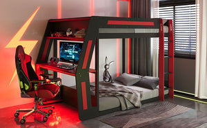 English Elm Full-size Gaming Loft Bed with Integrated Rgb Desk Usb Ports and Esports Frame Red LT000239AAR
