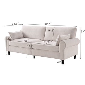 English Elm 80.7" Corduroy Upholstered Loveseat with Rolled Arms Solid Wood Iron Frame Modern W5515P488371