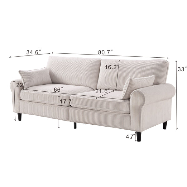 English Elm 80.7" Corduroy Upholstered Loveseat with Rolled Arms Solid Wood Iron Frame Modern W5515P488371