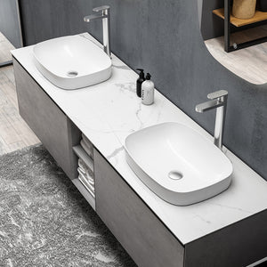 English Elm 67" Inalco Floating Bathroom Vanity Solid Wood Cabinet Porcelain Countertop Sink Combo W1920S00177