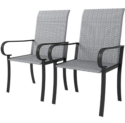 English Elm Dining Chairs Set of 2 Hand Woven Pe Rattan High Back Arm Seats for Patio or Home T3971P429368