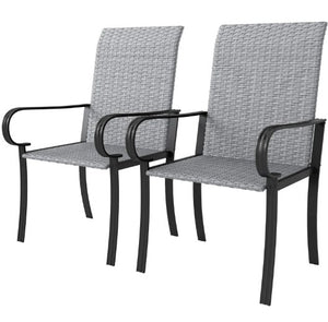 English Elm Dining Chairs Set of 2 Hand Woven Pe Rattan High Back Arm Seats for Patio or Home T3971P429368