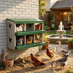 English Elm Outdoor Galvanized Steel Chicken Nesting Box with Six Compartments and Roll Away Egg Tray T3971P506973