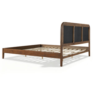 English Elm King Acacia Wood Platform Bed Curved Upholstered Headboard Scandinavian Bedroom N758K518081N