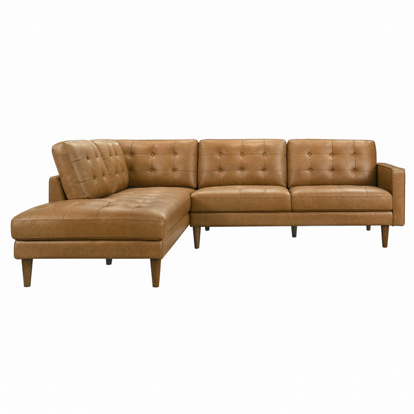 English Elm Lucco Top-grain Leather Sectional with Chaise Mid-century Tufted Living Room Sofa B183S00217