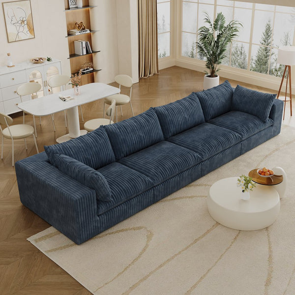 English Elm 157.6" Corduroy Modular Cloud Sofa Feather Fill Deep Lounge Seating for Living Room Blue W2824S00193