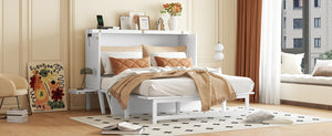 English Elm Queen Murphy Cabinet Bed Solid Pine Build with Usb Charging and Fold Out Desktop White W504S00168
