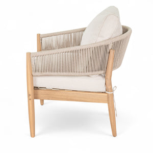 English Elm Christopher Knight Home® - Verona Acacia Wood Outdoor Chat Set with Plush Cushions, Hand-Braided Rope Accents, Weatherproof Finish Beige,Light Brown,Natural VERONA4CTBRN