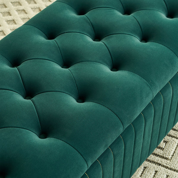 English Elm 47.24''W Storage Ottoman with Deep Button Tufting, Gold Accent Trim, Gas Lift, Sturdy Metal Legs Green W579P224708