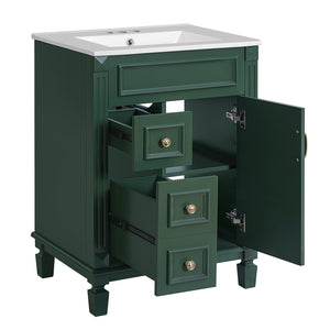English Elm 24" Elegant Bathroom Vanity With Ceramic Sink - Space-Saving Design, 2 Drawers & Adjustable Shelf N710P318990F