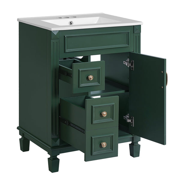 English Elm 24" Elegant Bathroom Vanity With Ceramic Sink - Space-Saving Design, 2 Drawers & Adjustable Shelf N710P318990F