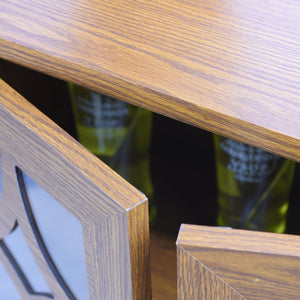 English Elm Elegant Mirrored Sideboard with Butterfly Carved Doors Wood Grain Finish Dining Storage Dark Oak W2899P372743