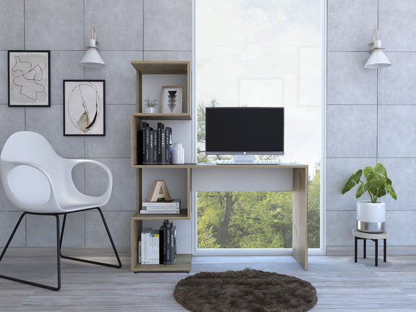 English Elm Vik Multicolor Engineered Wood Desk with Cabinets & Five-Shelf Tower, 47.2" Wide, Modern Storage B200P188828