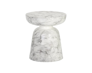 Sunpan Lucida End Table - Contemporary Concrete Design for Indoor and Covered Outdoor Spaces, Unique Style Marble Look / White