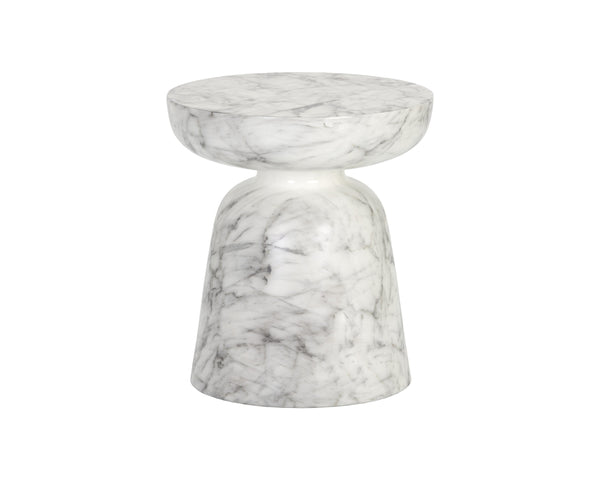 Sunpan Lucida End Table - Contemporary Concrete Design for Indoor and Covered Outdoor Spaces, Unique Style Marble Look / White