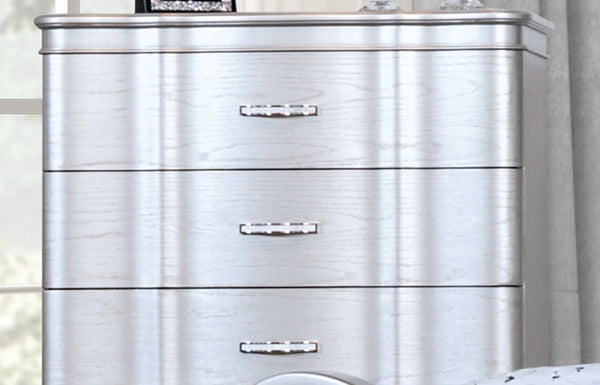 English Elm Silver Glam White Curved Chest 5-Drawer with Acrylic Crystal Handles, Turned Legs, Felt Lined Top B2741P372234