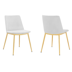 English Elm Opalyn White Velvet Dining Chairs Set of 2 — Luxurious Gold Legs, Modern Accent Seating for Home Decor B2736P354370
