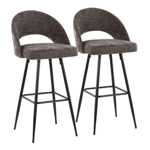 English Elm Fixed-height Metal Frame Barstools with Upholstered Seats and Geometric Footrest Set of 2 Dark Grey B202S01938