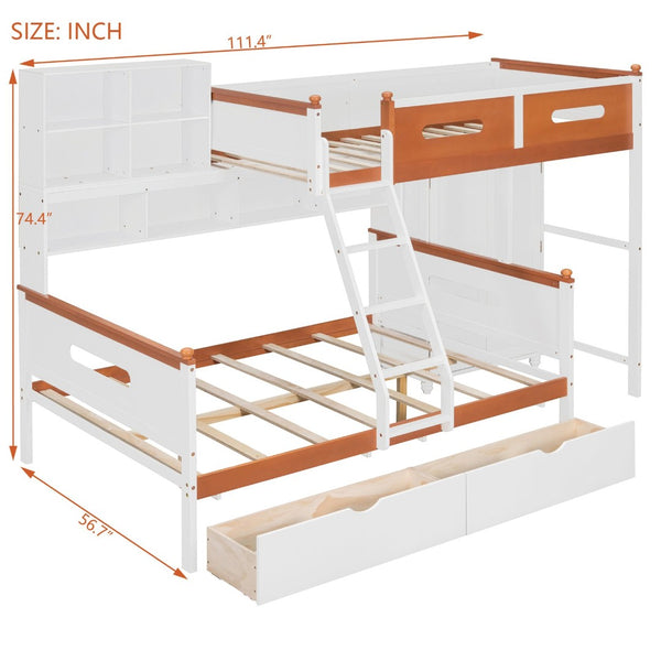 English Elm Twin Over Full Wooden Bunk Bed With Stylish Storage, Led Light, Drawers, And Wardrobe In White & Orange N820S00063K-GIGA