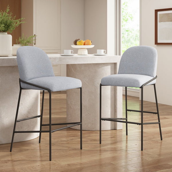 English Elm Christopher Knight Home® - Galen Upholstered Metal Barstool Set of 2 with Plush Stain-Resistant Fabric, Ergonomic Modern Design Gray N775P290453G