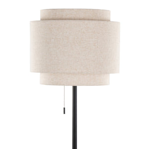 English Elm Tier Matte Black Metal Floor Lamp with Beige Linen Shade for Modern Living Spaces B202P224151