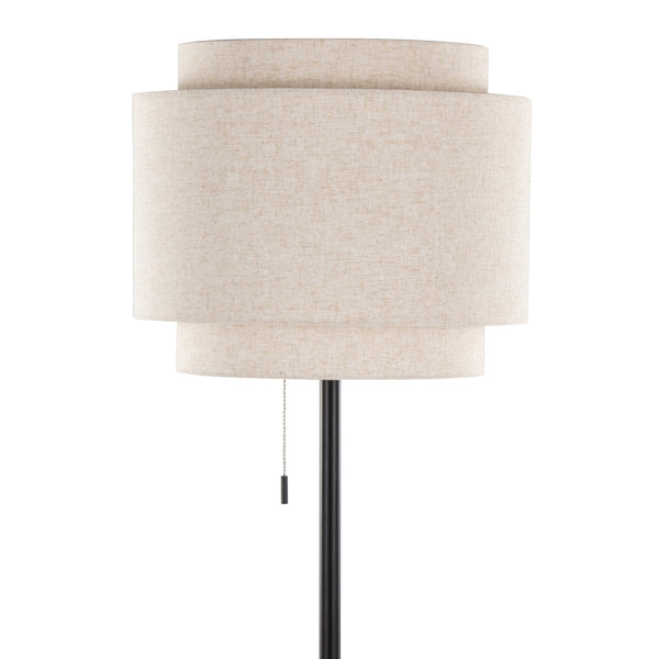 English Elm Tier Matte Black Metal Floor Lamp with Beige Linen Shade for Modern Living Spaces B202P224151