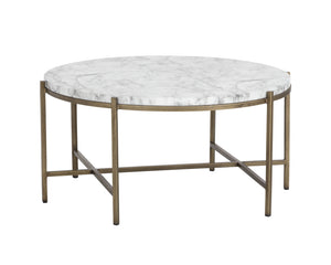 Sunpan Solana Coffee Table – Stunning Marble Look Top with Antique Brass Base for Modern Living Spaces Round - 34W x 34D x 16H