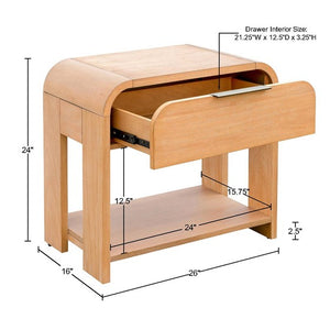 English Elm Modern One Drawer Waterfall Nightstand in Caramel Maple Finish, Solid Wood Frame, Compact 26"W x16"D x24"H Elegance B035P203223