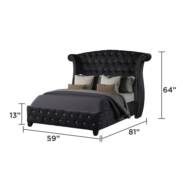 English Elm SOPHIA Crystal Tufted Full Bed in Black Wood Finish — Glamorous, Storage-Friendly Bedroom Set Options 698781171868