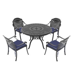 English Elm 5-Piece Cast Aluminum Patio Furniture Set With Cozy Blue Cushions - Weather-Resistant & Stylish! W1710S00093