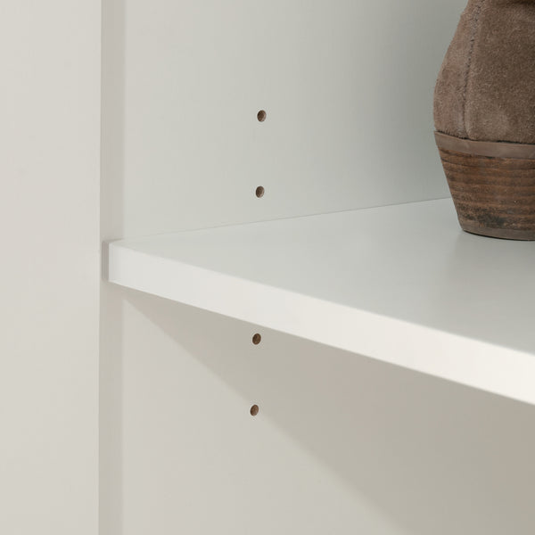 English Elm Wardrobe/Storage Cabinet White — Slim Engineered Wood Organizer with Concealed Doors & Adjustable Shelves B356P402594
