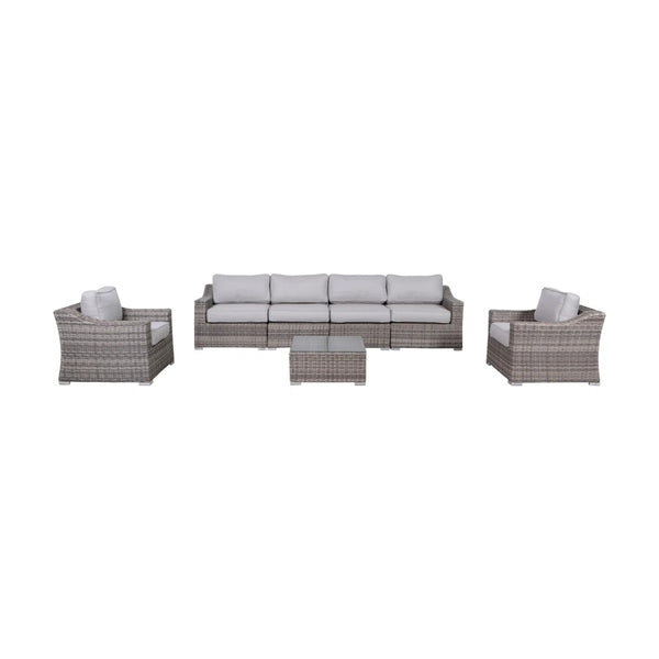 English Elm Lsi 7-Piece Outdoor Wicker Seating Group For 6 - Fully Assembled With Plush Cushions & Table B120S00067