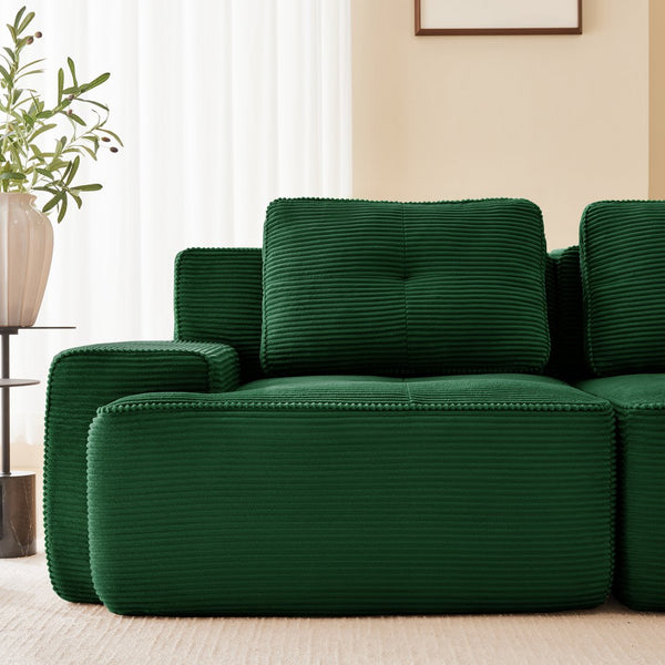 English Elm Modular Corduroy Sectional Sofa 6 Seat V Shaped Corner Couch with Ottomans Living Room Green W714S01584