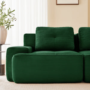 English Elm Modern Corduroy Sectional Sofa Deep Seat V Shape Tufted Couch with Movable Ottoman Green W714S01582