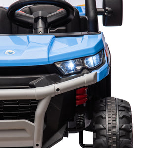 English Elm 24v Kids Ride on Dump Truck Two Seat Electric Utv with Tilting Bed and Remote Control Blue W1578P188521