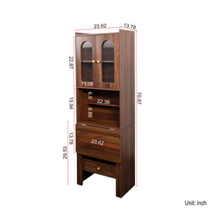 English Elm Fold-Out Convertible Writing Table Space-Saving Desk Cabinet with Shelf and Hidden Drawer for Home Office Walnut W331P256910