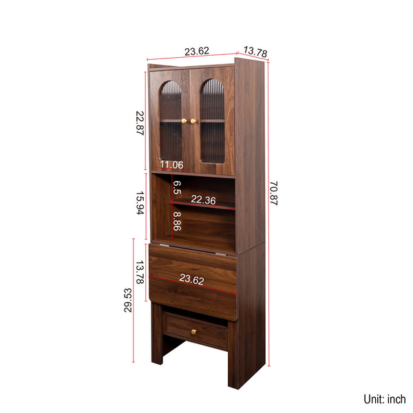 English Elm Fold-Out Convertible Writing Table Space-Saving Desk Cabinet with Shelf and Hidden Drawer for Home Office Walnut W331P256910