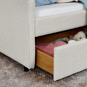 English Elm Twin Size Upholstered Sofa Bed With Led Lighting, Wireless Charging & Storage Drawers In Beige W1413S00056-GIGA