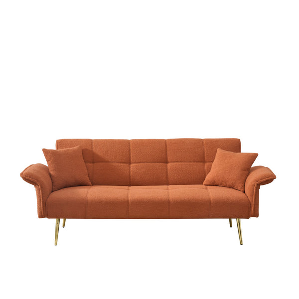 English Elm 70-inch Teddy Fleece Sofabed Convertible Futon with Adjustable Arms & Backrest, Plush Studio Bed Lounge Orange W2290P257421